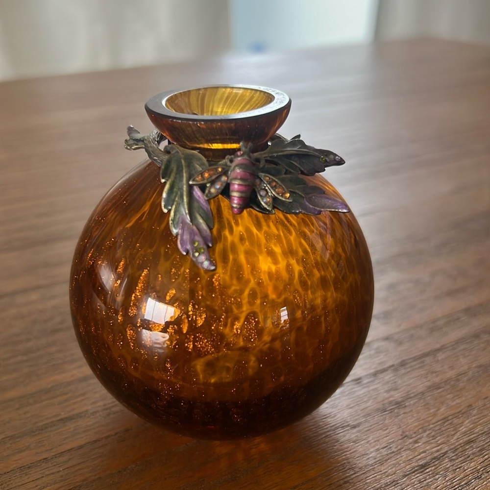 Brown Vase with Bees, Crystals, Gold